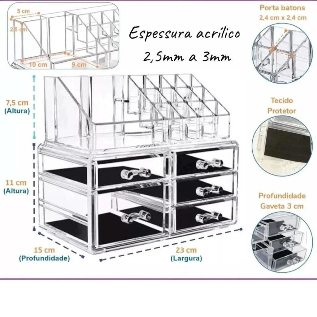 Caixa Organizadora Max Makeup - Acrílico Transparente e Portátil