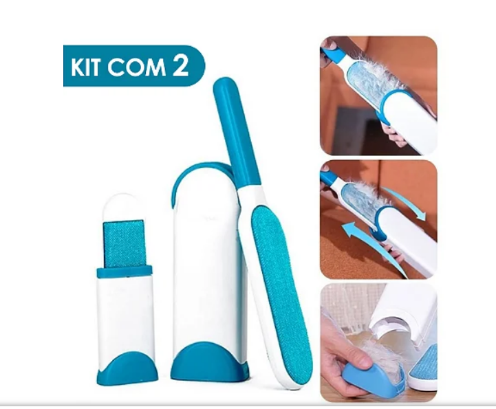 Escova Tira Pelos Pet Fur Removedora Roupa Sofa Kit Com 2